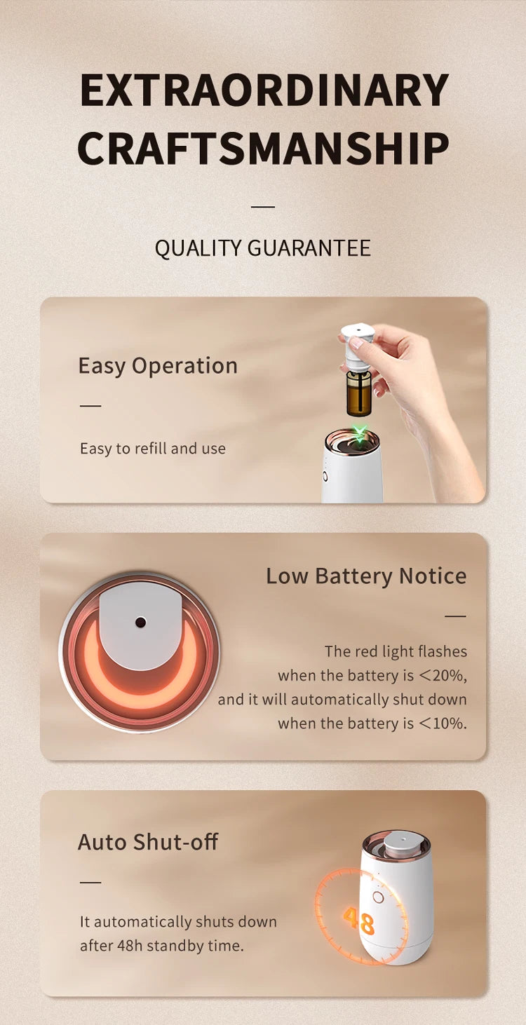 Mini Home Waterless Essential Oils Diffuser Car Fragrance Aromatherapy Diffuser Higher Atomizing Efficienc Home Air Freshener